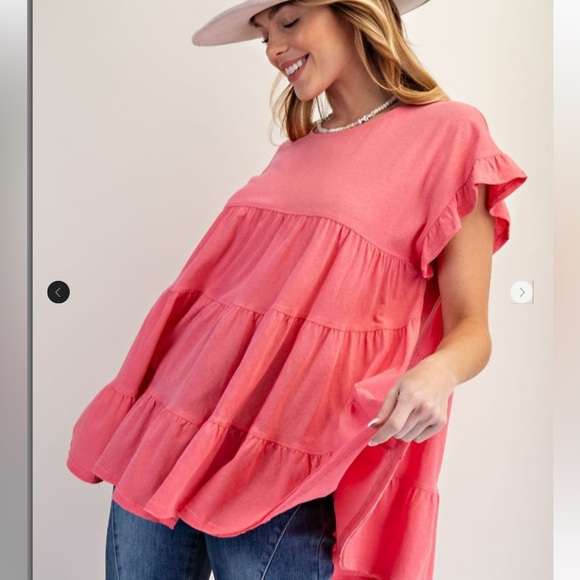 218 🩷 Easel. Strawberry Slub Tiered Tunic - Picture 3 of 3